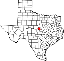 Map of Texas highlighting Mills County