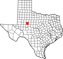 Map of Texas highlighting Mitchell County