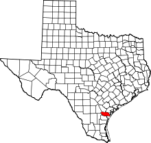 Map of Texas highlighting San Patricio County