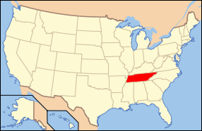 Map of the United States highlighting Tennessee