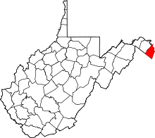 Map of West Virginia highlighting Jefferson County