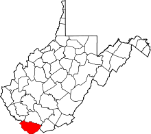 Map of West Virginia highlighting McDowell County