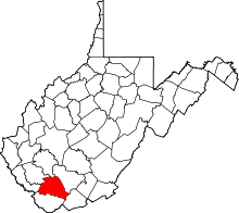 Map of West Virginia highlighting Wyoming County