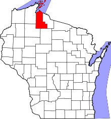 Map of Wisconsin highlighting Ashland County