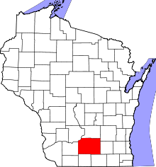 Map of Wisconsin highlighting Dane County