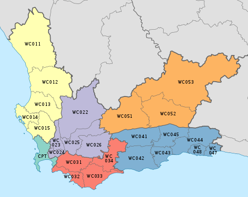 Map of the municipalities in the Western Cape