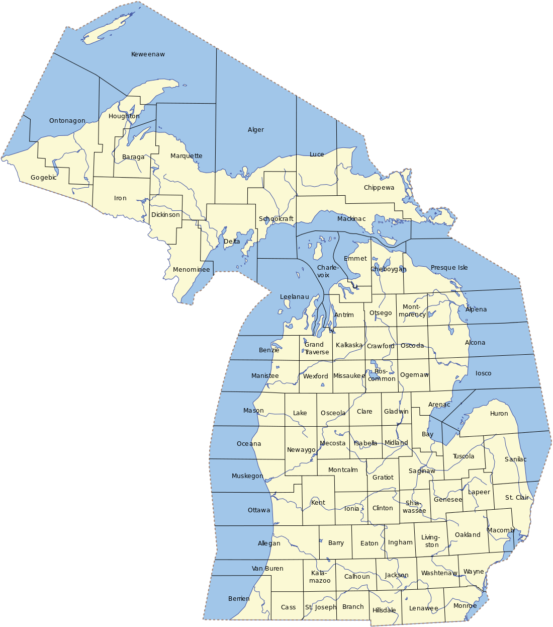 21 counties in Northern Michigan.