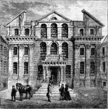 An engraving showing the facade of Monmouth House