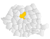 Map of Romania highlighting Mureș County