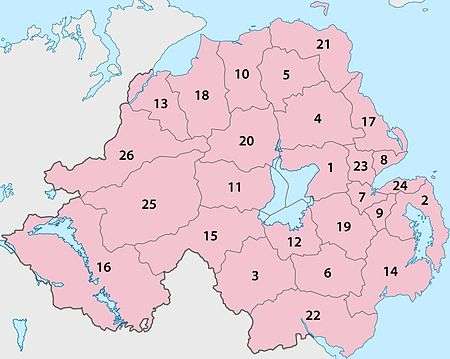 26 Northern Ireland local government districts, 1971-2015.