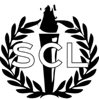 A torch surrounded by a laurel wreath with the letters SCL imposed over them