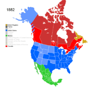 Map showing Non-Native American Nations Control over N America March 28, 1882