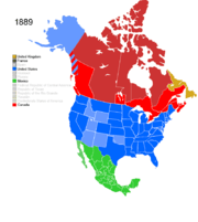 Map showing Non-Native American Nations Control over N America c. 1889