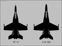 Diagram showing planform views of two jet aircraft, showing any differences between the two.