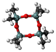 Ball-and-stick model of the octamethylcyclotetrasiloxane molecule