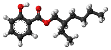 Ball-and-stick model of the octyl salicylate molecule