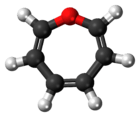 Ball-and-stick model of the oxepin molecule