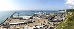 The Port of Dover, with the Eastern Docks in the foreground and the Western Docks in the distance