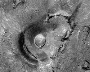 An overhead view of Roden crater, photo taken from a satellite