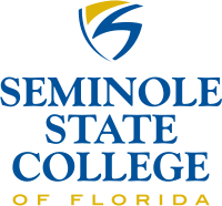 The Logo of the Seminole State College of Florida featuring the Seminole State "Shield Icon" on top of the words "Seminole State College" in blue and the words "of Florida" in yellow