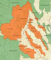 An overview map of Salmon-Challis National Forest with ranger districts and surrounding forests labelled