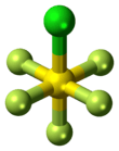 Ball-and-stick model of the sulfur chloride pentafluoride molecule