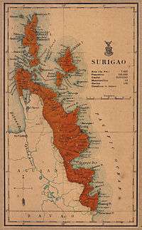 An old map showing the current territories of the province as part of the province of Surigao