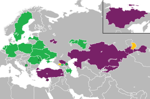 A coloured map of the countries of Europe