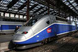 TGV Duplex silver and blue in the Gare de Lyon, Paris