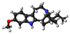 Ball-and-stick model of the tabernanthine molecule