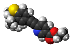 Space-filling model of the tazarotene molecule