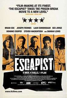 Five vertical rectangles with pictures of different men in them. The words "The Escapist" below in the centre.