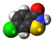 Space-filling model of the ticlatone molecule