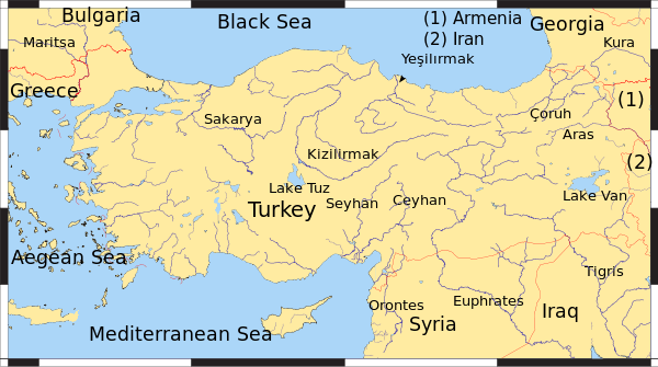 Map of Turkey showing major rivers