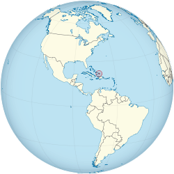 Location of  Turks and Caicos Islands  (circled in red)in the Caribbean  (light yellow)