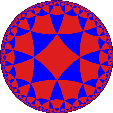 A disk tiled by triangles and quadrilaterals which become smaller and smaller near the boundary circle.