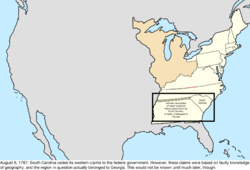 Map of the change to the United States in central North America on August 9, 1787