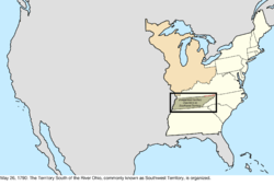 Map of the change to the United States in central North America on May 26, 1790