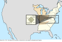 Map of the change to the United States in central North America on March 30, 1791