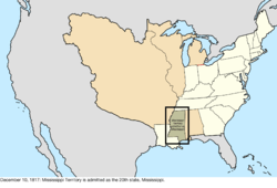 Map of the change to the United States in central North America on December 10, 1817