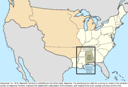 Map of the change to the United States in central North America on December 14, 1819