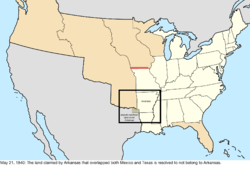 Map of the change to the United States in central North America on May 21, 1840