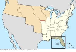 Map of the change to the United States in central North America on March 3, 1845