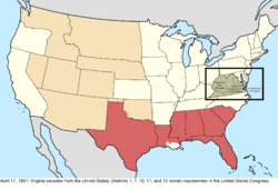 Map of the change to the United States in central North America on April 17, 1861