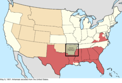 Map of the change to the United States in central North America on May 6, 1861