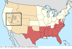 Map of the change to the United States in central North America on July 14, 1862