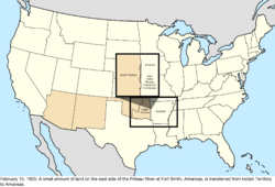 Map of the change to the United States in central North America on February 10, 1905