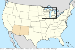 Map of the change to the United States in central North America on January 1, 1909