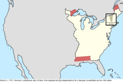 Map of the change to the international disputes involving the United States in central North America on March 4, 1791