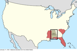 Map of the change to the international disputes involving the United States in central North America on January 11, 1861